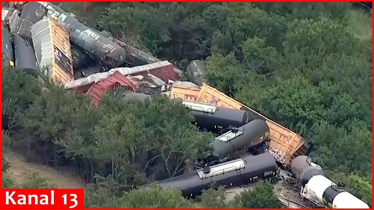 Dozens of Union Pacific train cars derail near Texas town