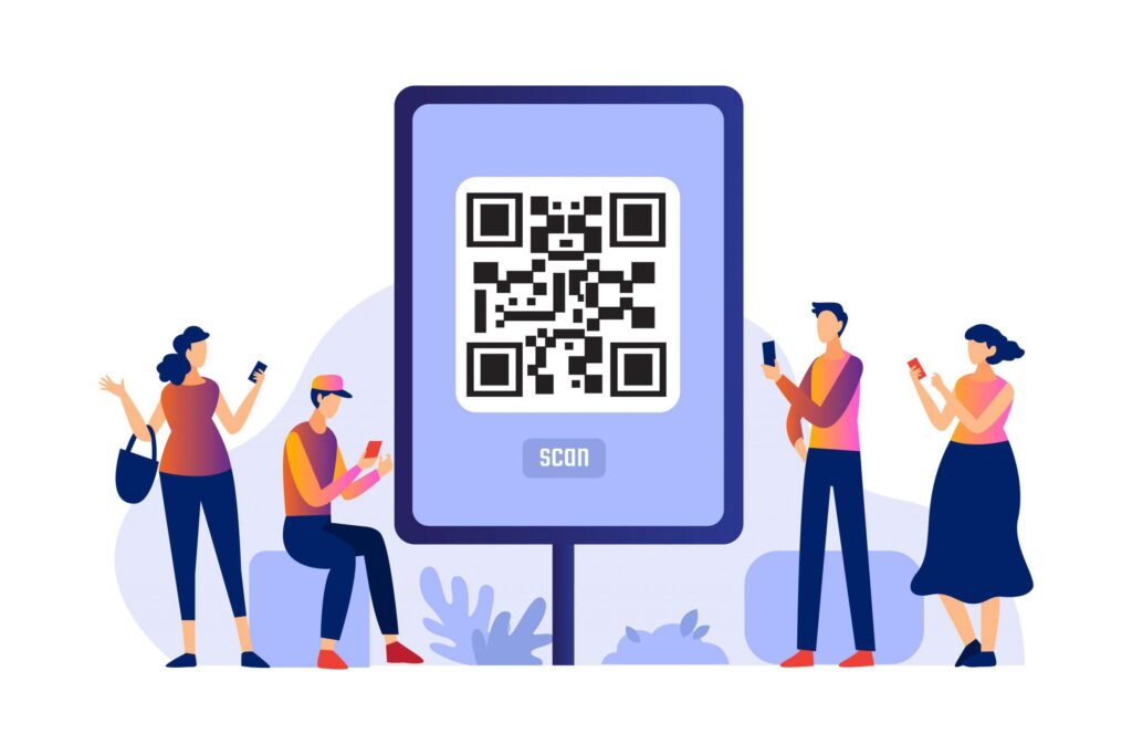 Люди сканируют QR-код