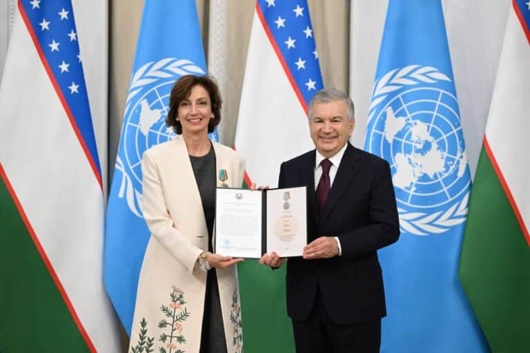 President Mirziyoyev Honours UNESCO Director-General Audrey Azoulay with Dustlik Order