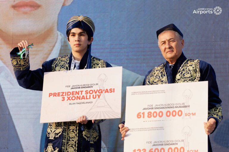 FIDE Jahon shaxmat kubogi sohibi Javohir Sindarov uch xonali uy bilan taqdirlandi