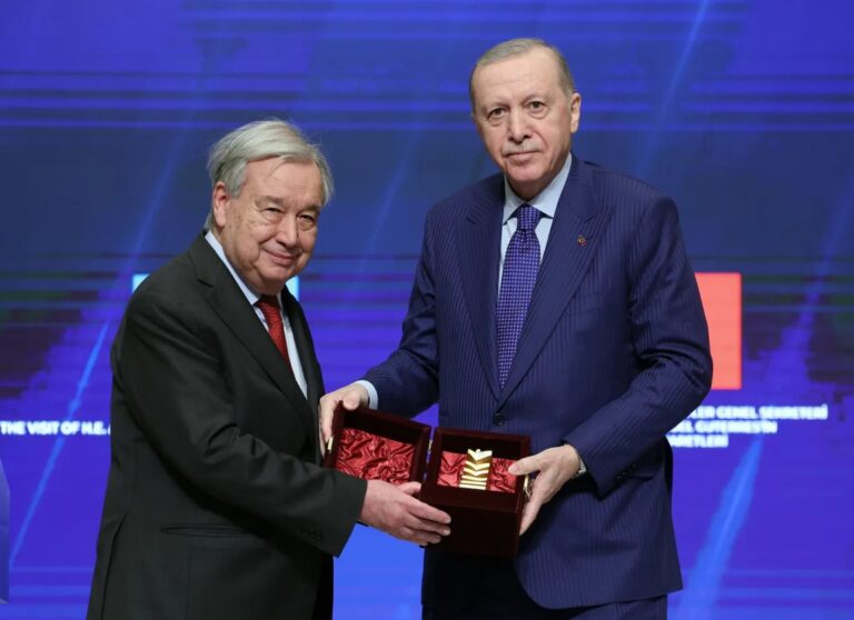Erdogan Awards UN Chief Antonio Guterres the Ataturk International Peace Prize
