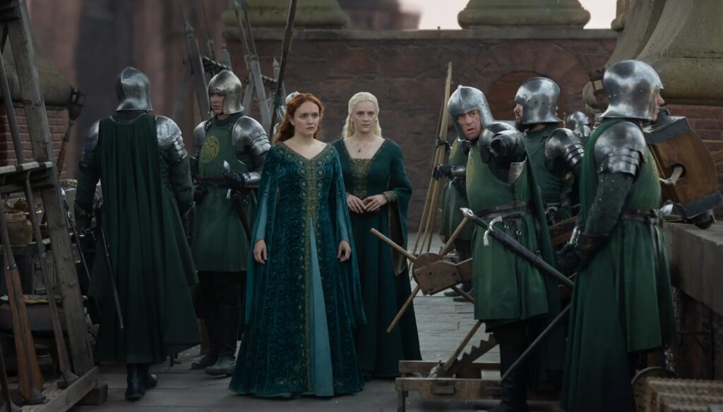 Olivia Cooke (Alicent Hightower) and Phia Saban (Helaena Targaryen) in House of the Dragon season 3. | Photograph by Ollie Upton/HBO.