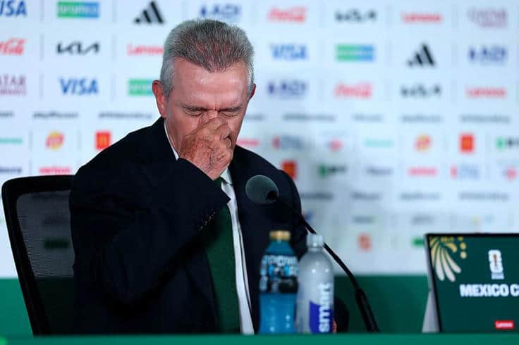 Javier Aguirre, Head Coach of Mexico, speaks to the media in the post-match press conference after the team's defeat and elimination from the FIFA World Cup 2026 after the Round of 16 match between Mexico and England at Mexico City Stadium on July 05, 2026 in Mexico City, Mexico. Photo: Michael Regan - FIFA/FIFA via Getty Images
