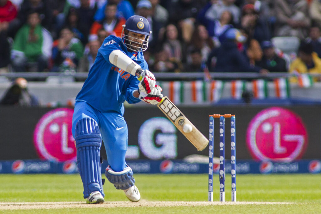 EDGBASTON, ENGLAND - June 15 2013: India's Shikhar Dhawan batting during the ICC Champions Trophy cricket match between India and Pakistan at Edgbaston Cricket Ground.