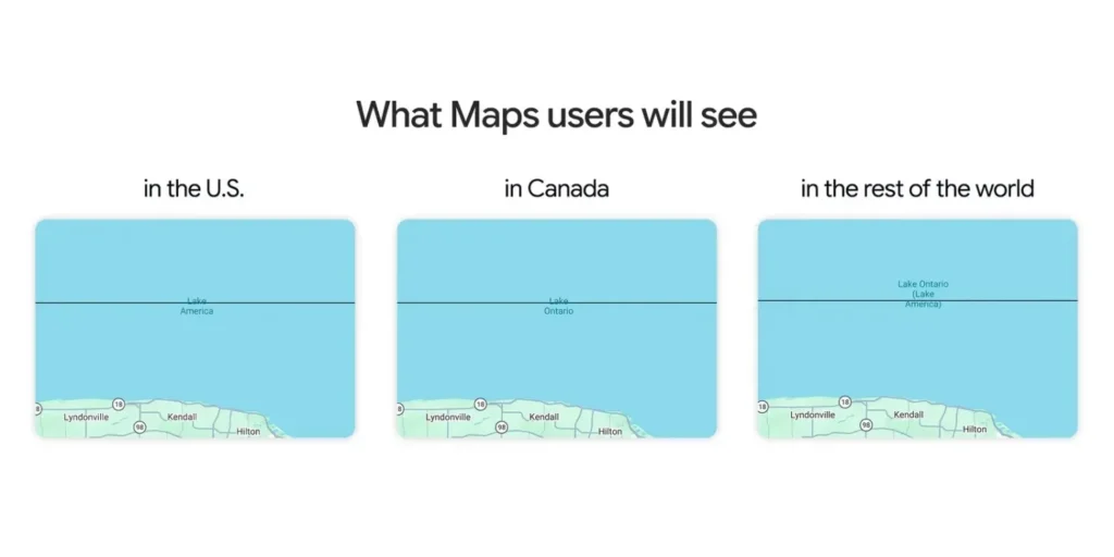 Google Maps renames Lake Ontario to Lake America for US users