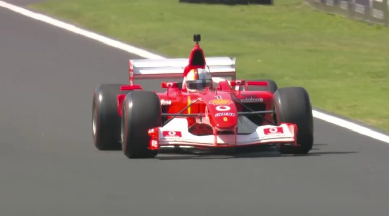 Sebastian Vettel drives Schumacher’s Ferrari in Monza tribute
