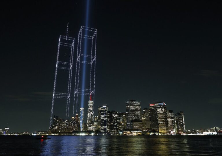 25 years after 9/11, real plane flies through drone-formed Twin Towers in New York