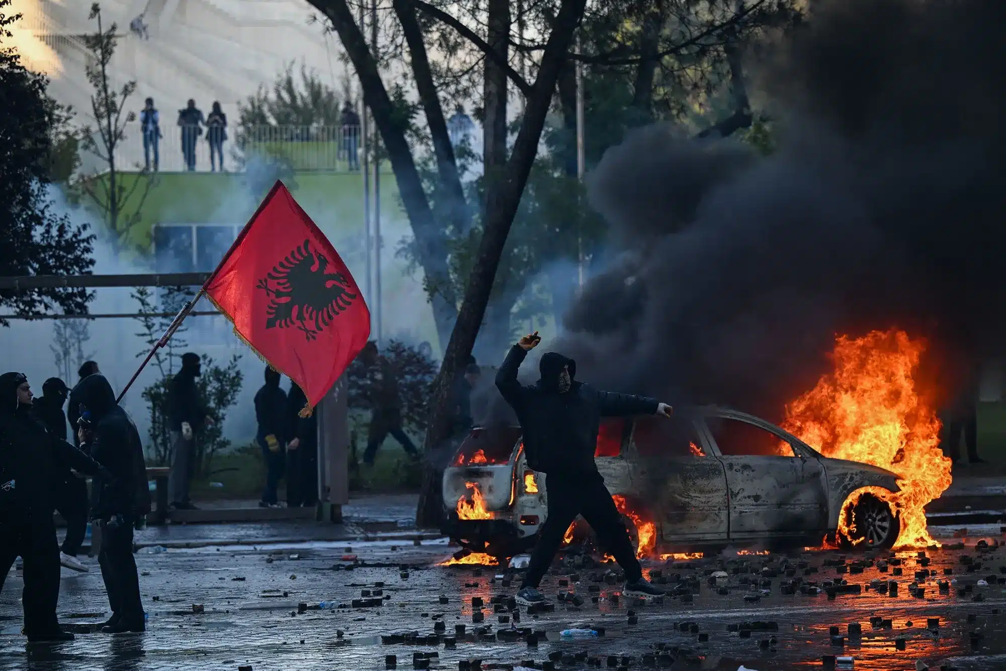 Albanian protesters fire fireworks at police as unrest escalates