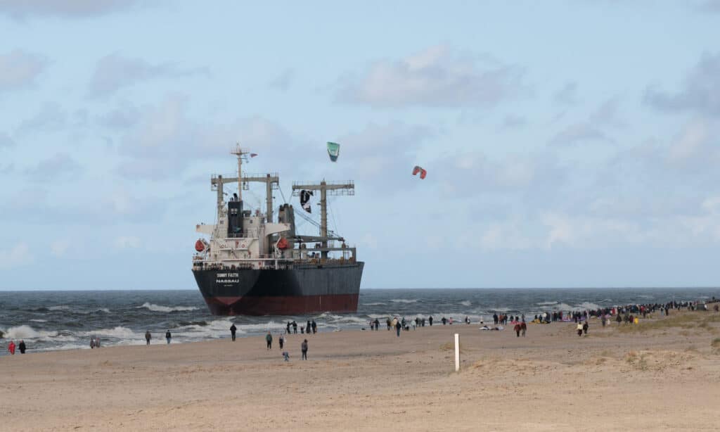 Storm grounds 130-metre cargo ship Sunny Faith off Kaliningrad coast